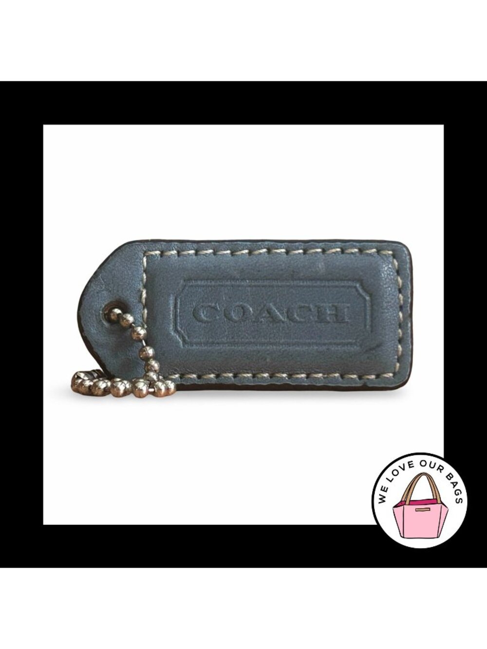 COACH Y2K VINTAGE Hang Tag 2" Blue & Brown Leather Bag Charm Keychain Fob Medium
